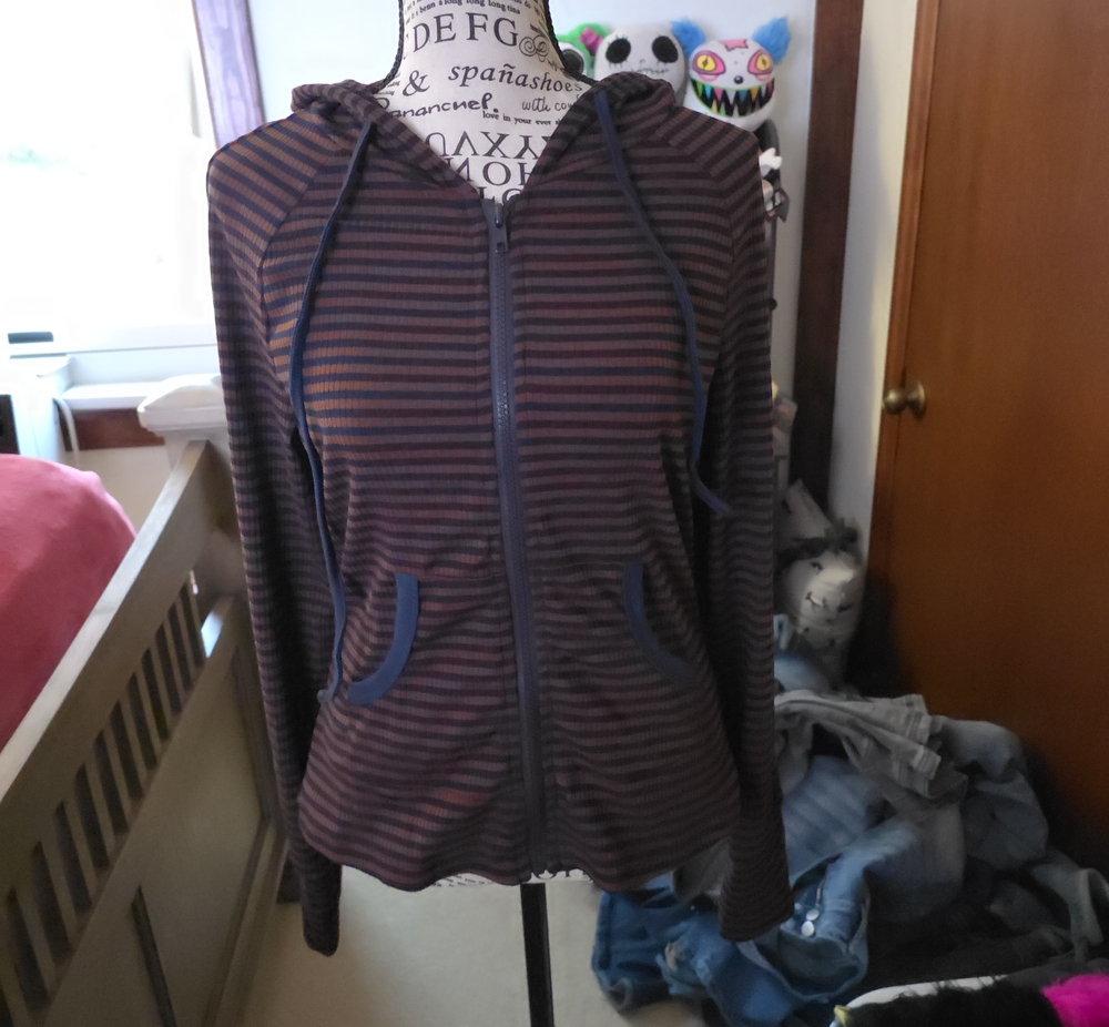 SHEIN Brown and Navy Striped Zip Hoodie